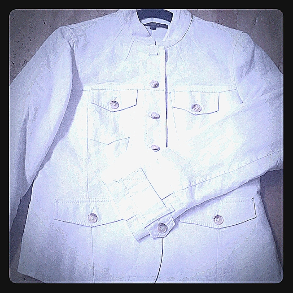 Dahlia Collection White Linen Jacket, Sz 8